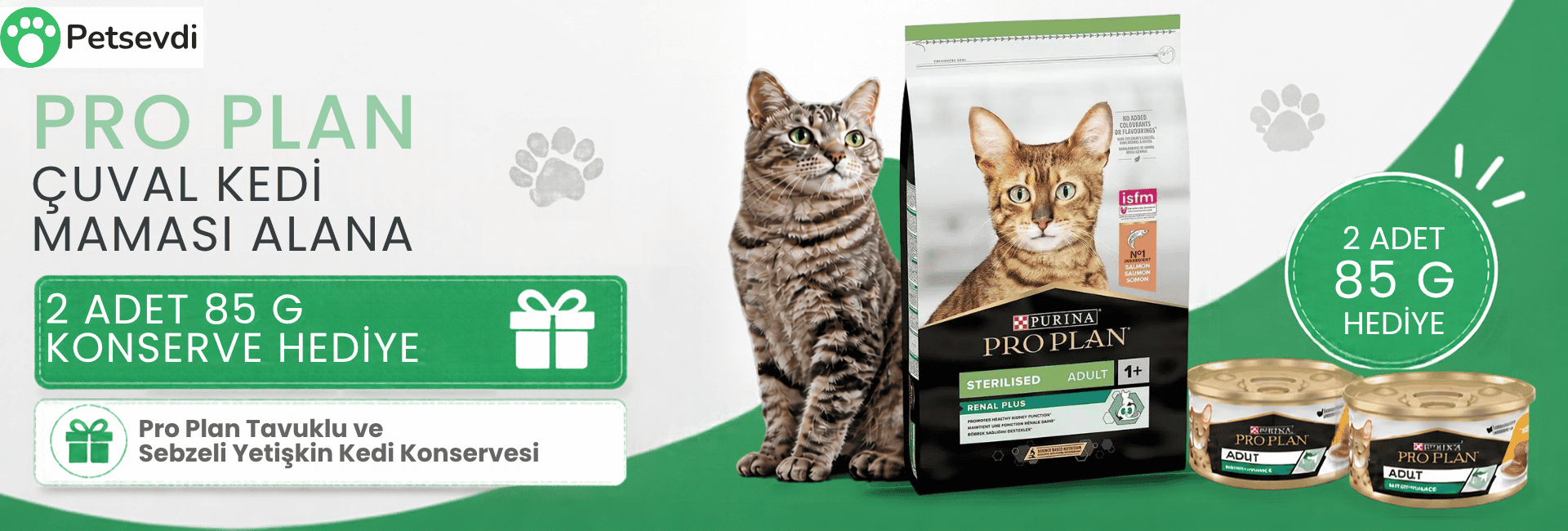 Pro Plan Çuval Kedi Maması Alana 2 Adet 85 g Konserve Hediye!