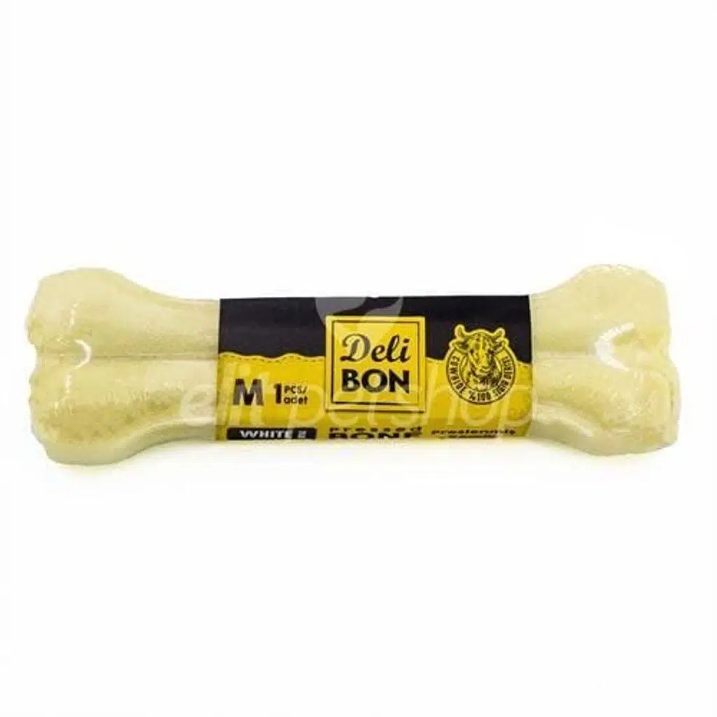 Delibon Beyaz Deri Pres Kemik Köpek Ödülü 15 Cm Medium