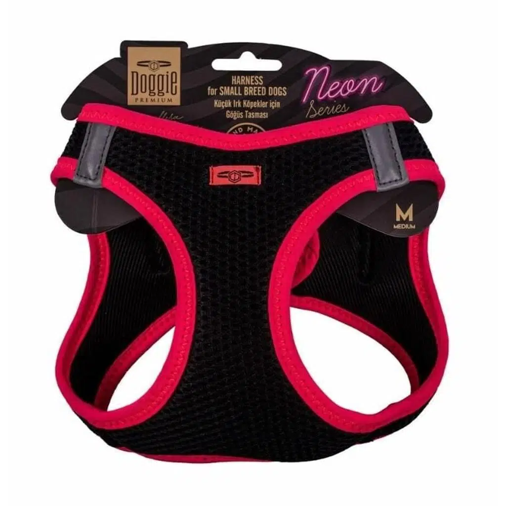 Doggie Havalı Dokuma Neon Serisi Küçük Irk Göğüs Tasması Pembe M-38-44Cm