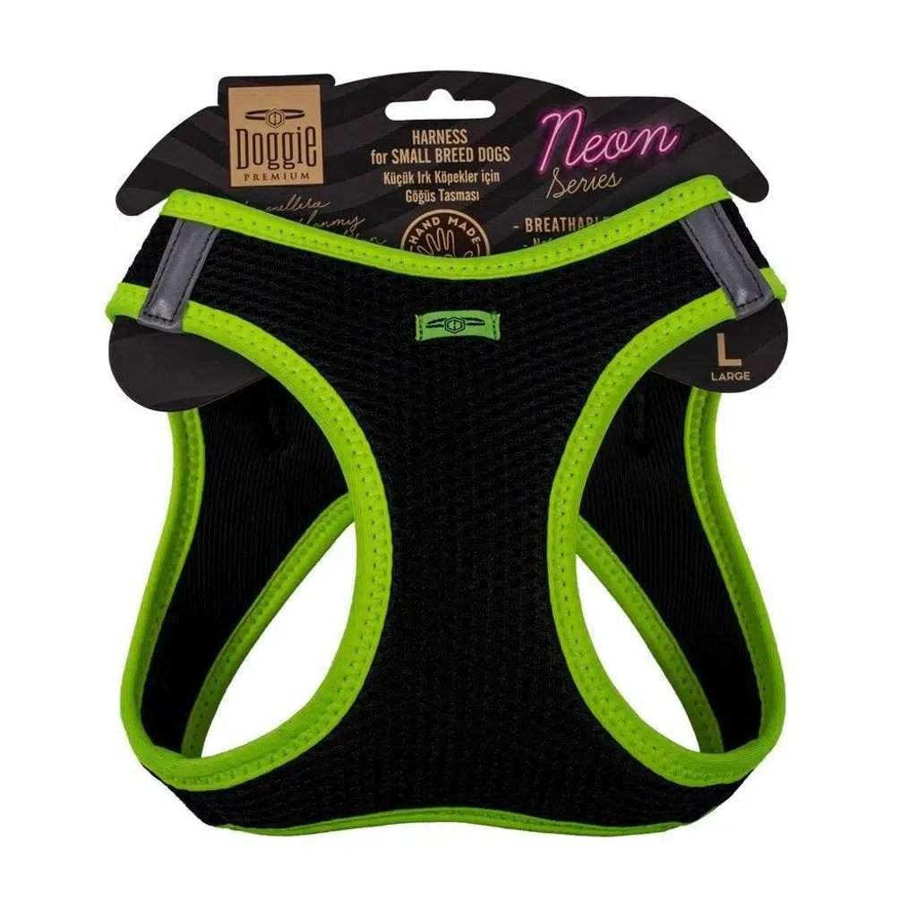 Doggie Havalı Dokuma Neon Serisi Küçük Irk Göğüs Tasması Sarı L-42-48Cm