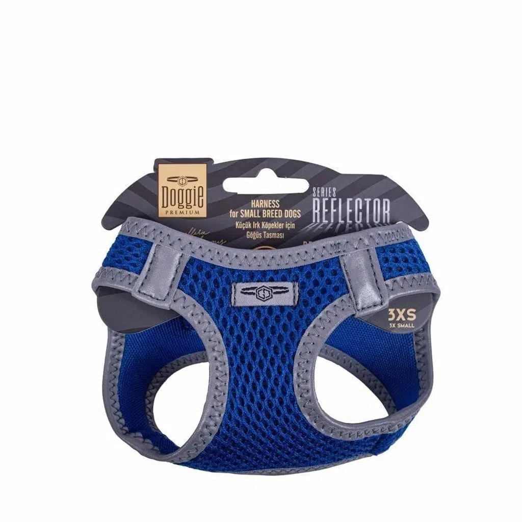 Doggie Havalı Dokuma Reflektör Serisi Küçük Irk Göğüs Tasması Mavi 3Xs-22-26Cm