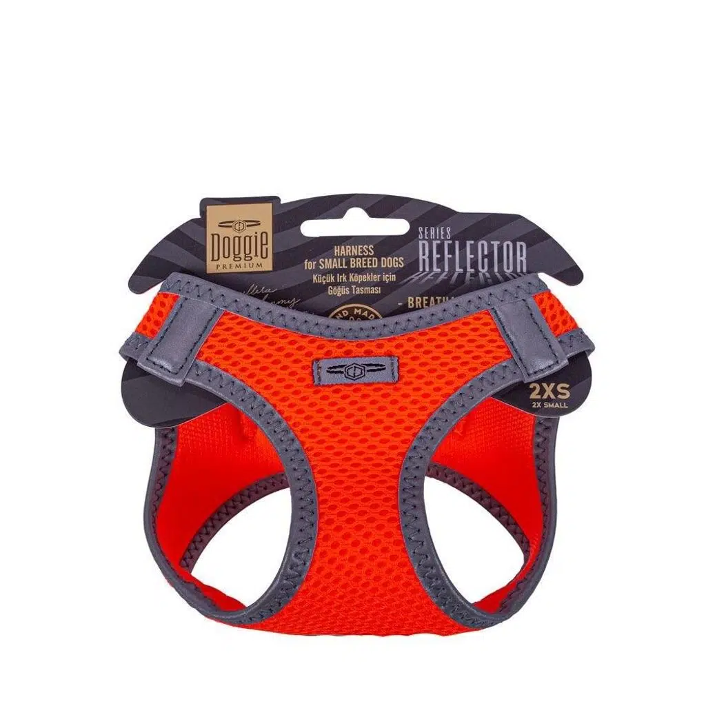 Doggie Havalı Dokuma Reflektör Serisi Küçük Irk Göğüs Tasması Turuncu 2Xs-26-30Cm