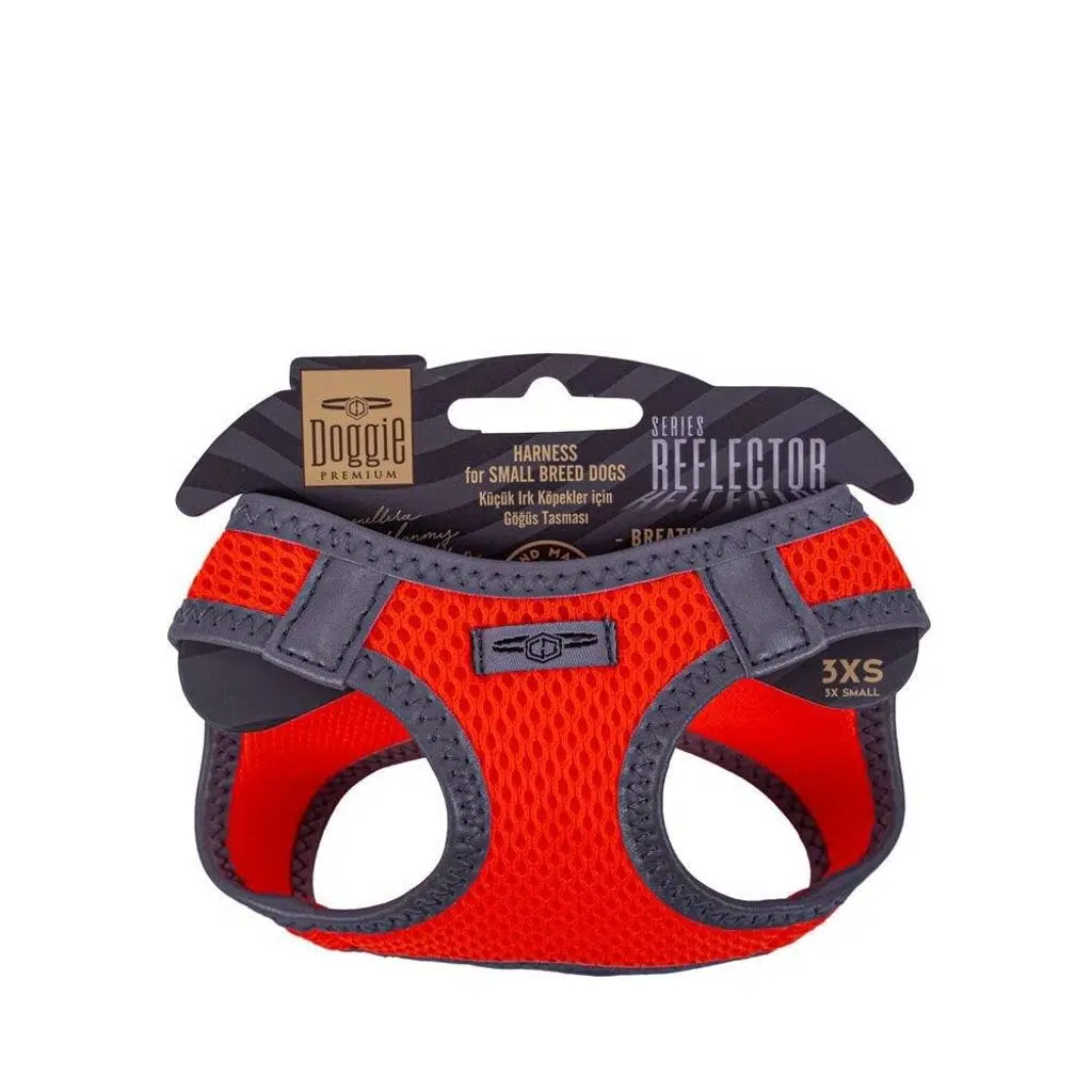 Doggie Havalı Dokuma Reflektör Serisi Küçük Irk Göğüs Tasması Turuncu 3Xs-22-26Cm