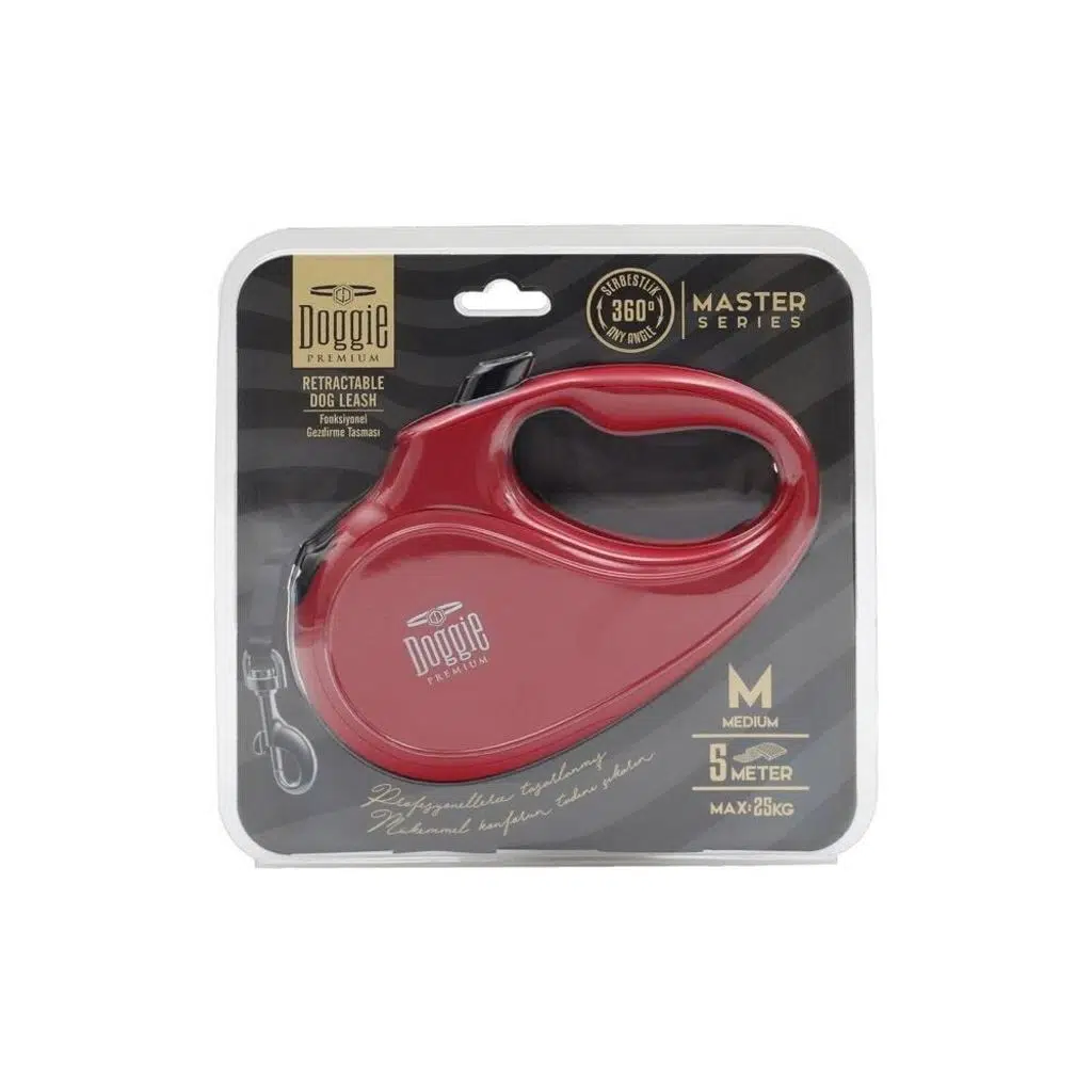 Doggie Otomatik Uzatma Tasması Master Seri Kırmızı 25Kg/5Mt