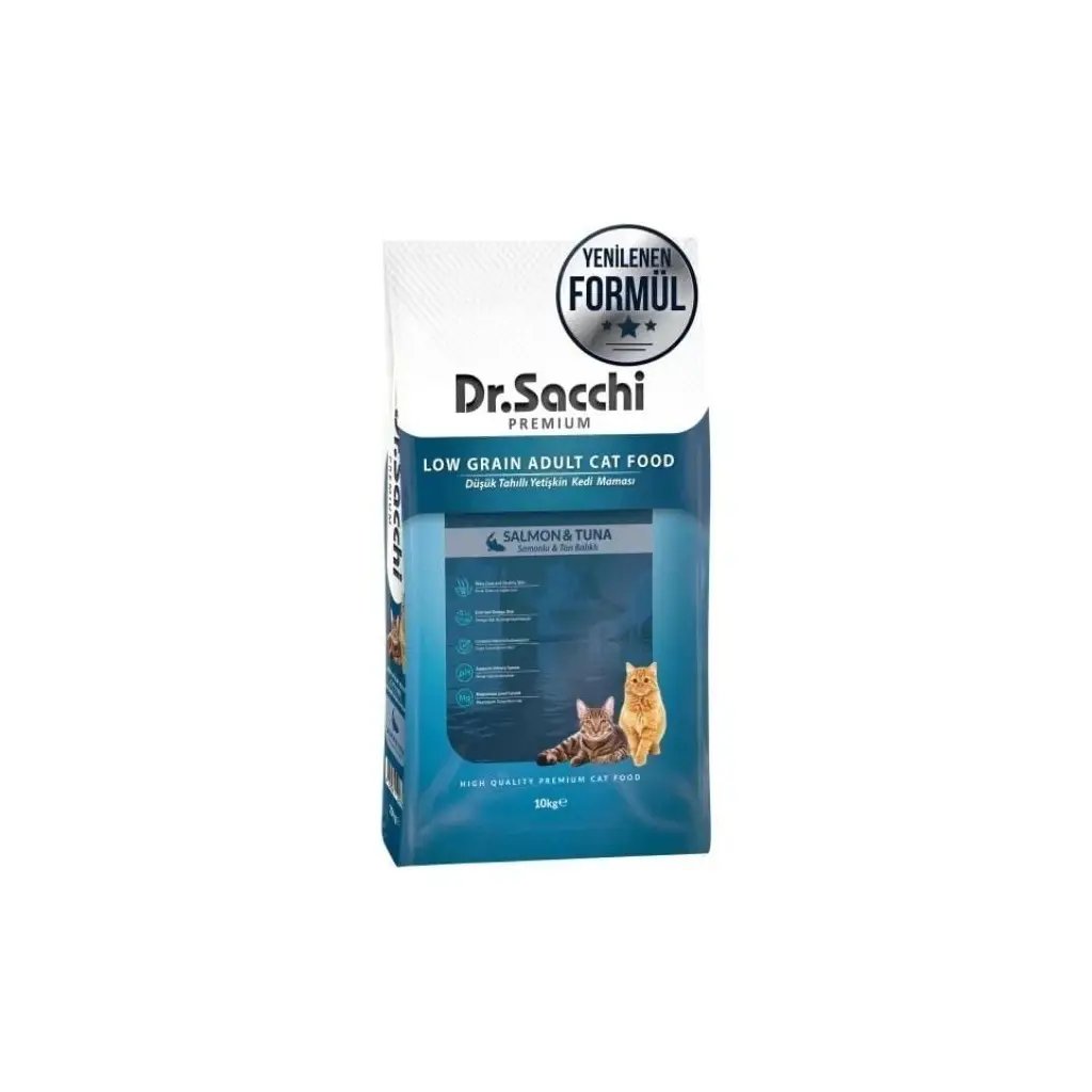 Dr. Sacchi Az Tahıllı Somonlu Ton Balıklı Kedi maması 10 Kg