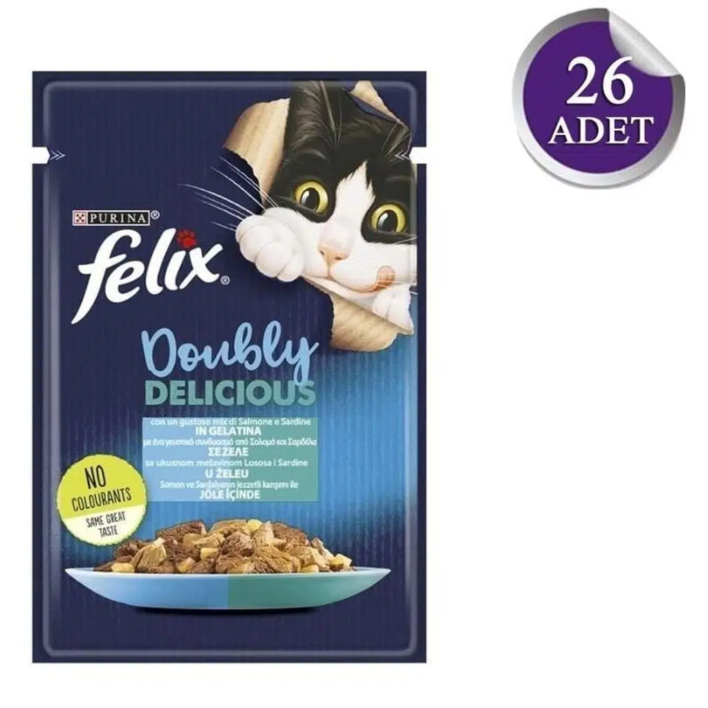Felix Çifte Lezzet Somonlu ve Sardalyalı Yetişkin Kedi Konservesi 85gr 26'lı Paket