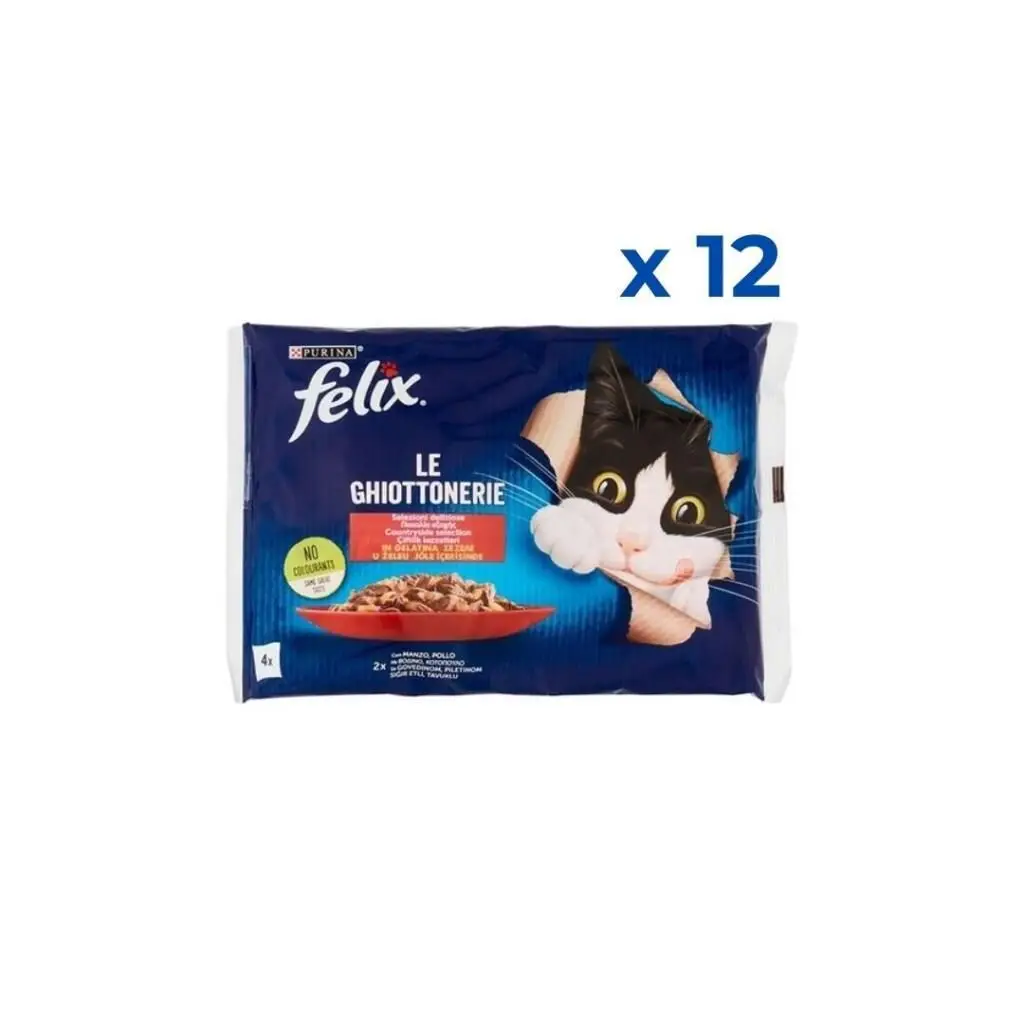 Felix Multipack Sığır ve Tavuk Etli Yetişkin Yaş Kedi Maması 4x85gr 12'li Paket