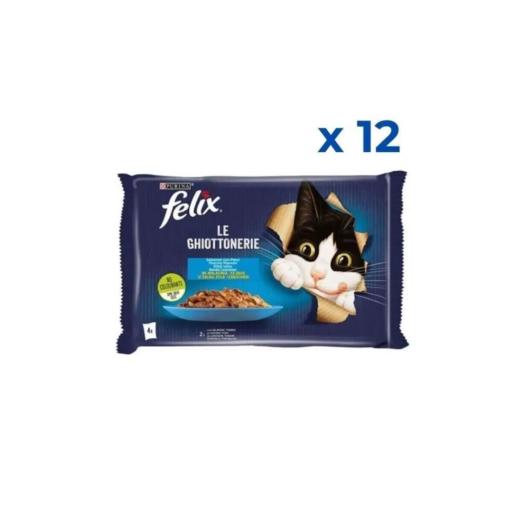 Felix Multipack Somonlu ve Ton Balıklı Yetişkin Kedi Yaş Maması 4x85gr 12'li Paket