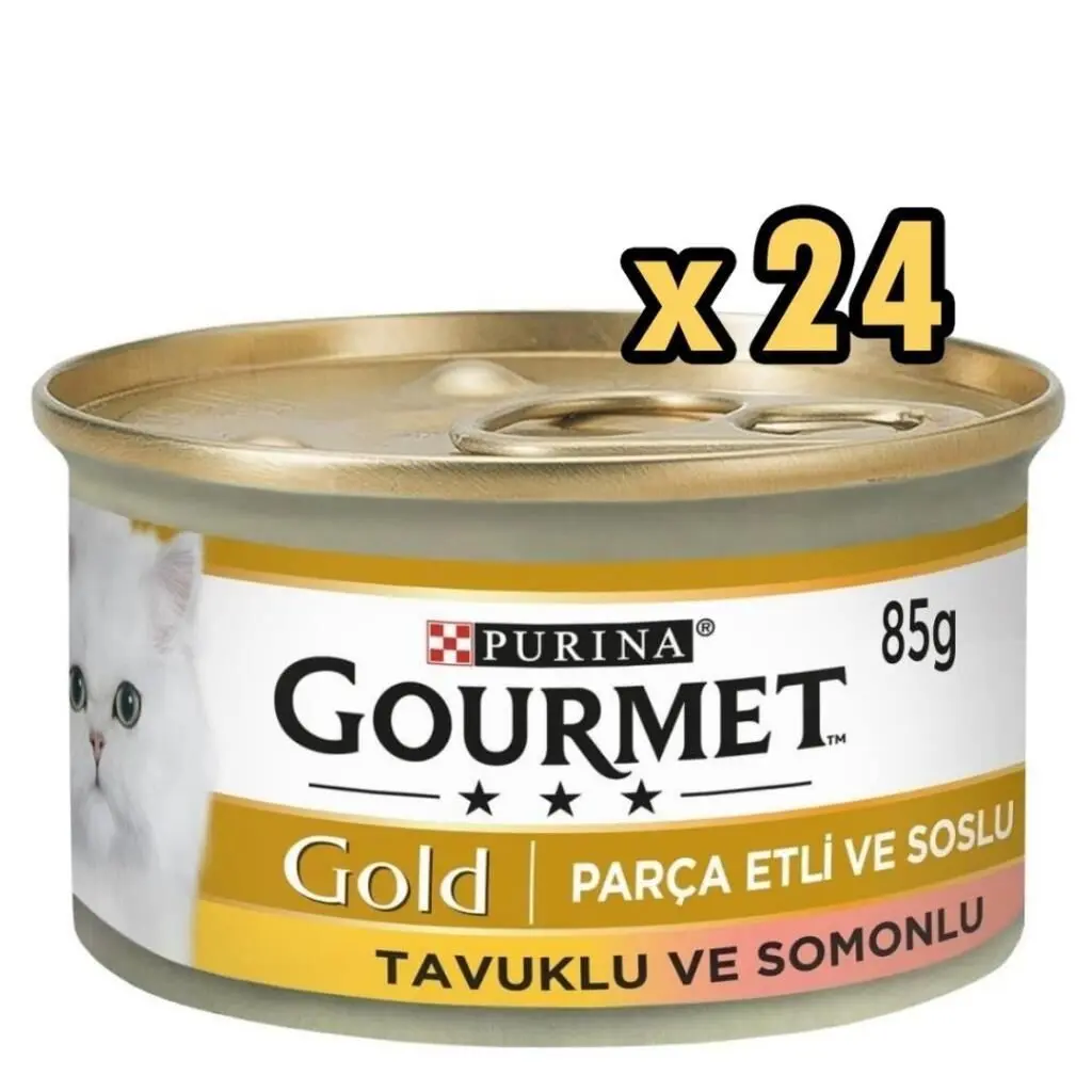 Gourmet Gold Parça Etli Soslu Somonlu Tavuklu Kedi Konservesi 85 Gr 24'lü Paket