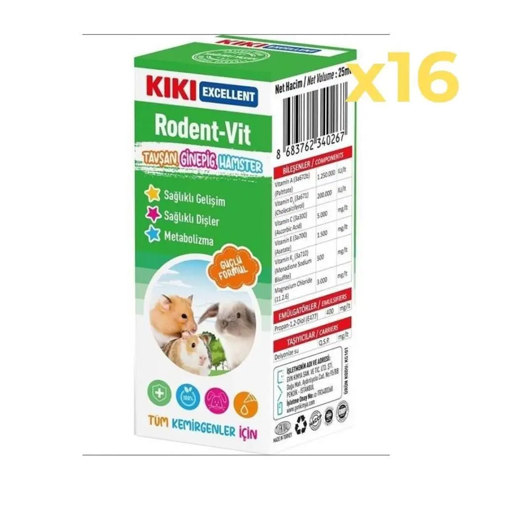 Kiki Excellent Kemirgen Rodent-Vit Vitamin Desteği 25 ml 16'lı Paket