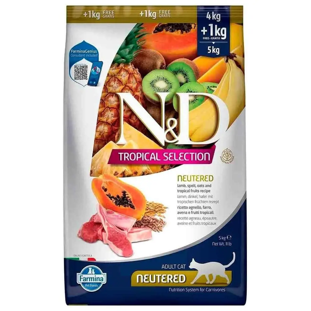 N&D Tropical Selection Kuzu Etli ve Tropikal Meyveli Kısırlaştırılmış Kedi Maması 5 Kg