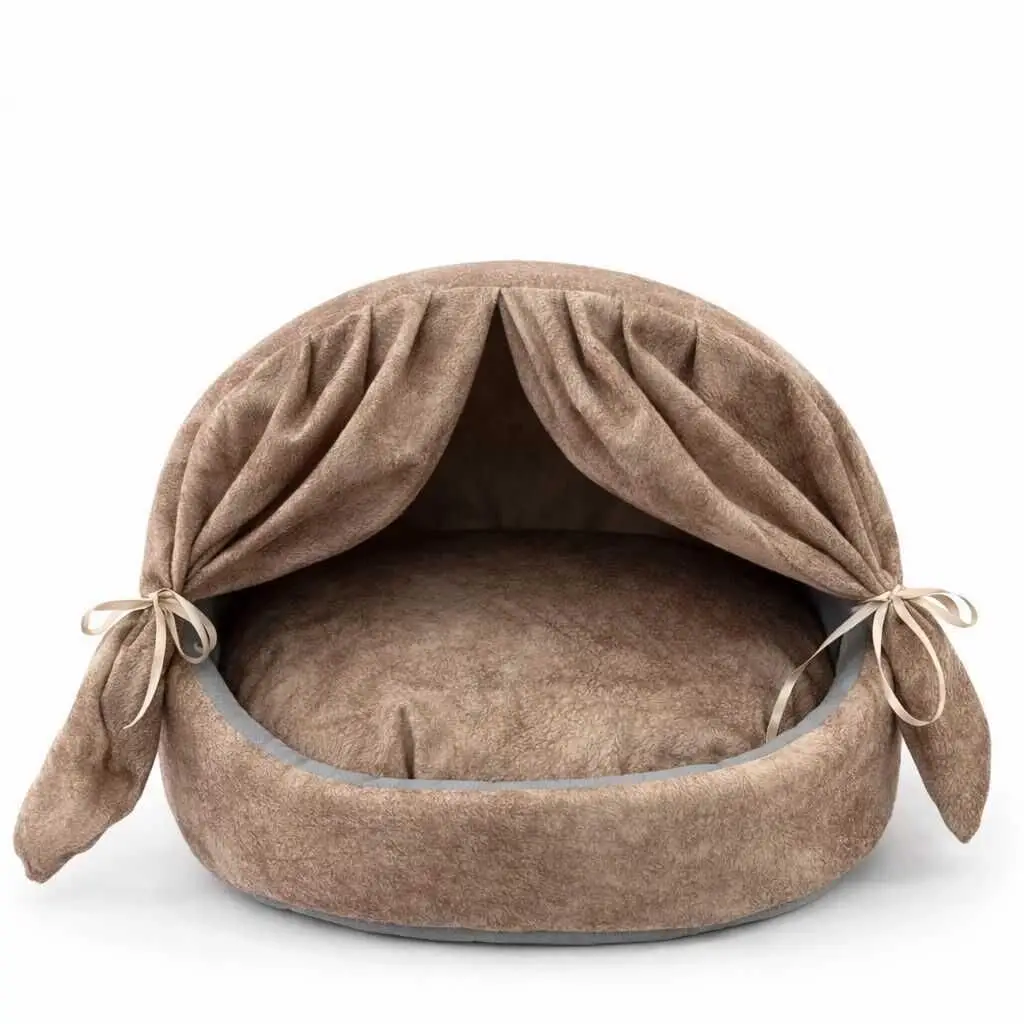 PetPretty Comfort Perdeli Yuva Bej Yatak
