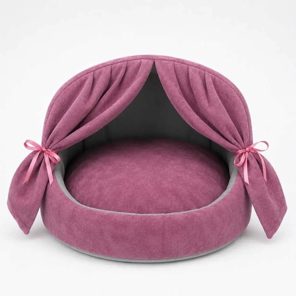 Petpretty Comfort Perdeli Yuva Gül Kurusu Yatak