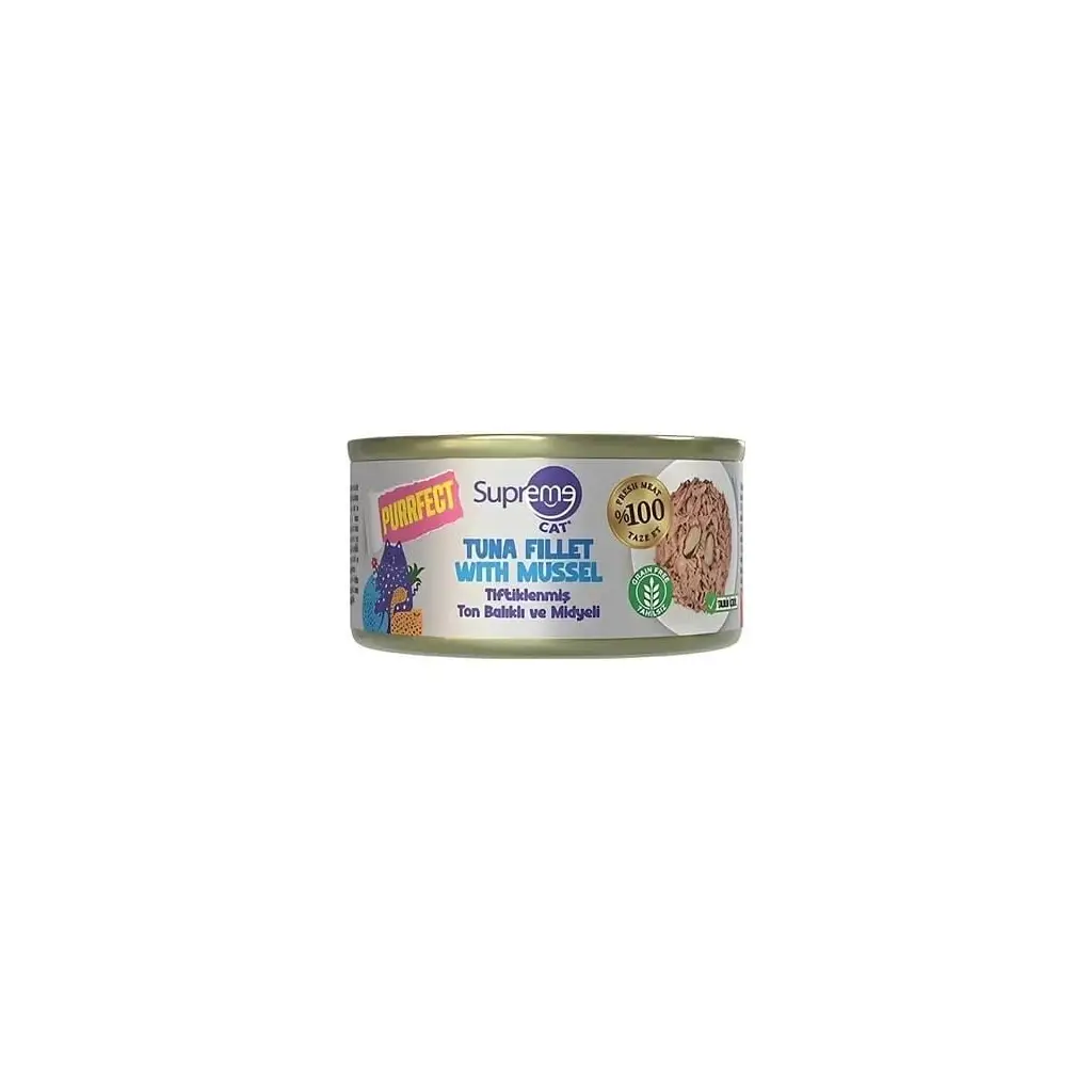 Supreme Cat Premium Ton Balıklı ve Midyeli Tiftiklenmiş Yetişkin Yaş Kedi Konservesi 70 Gr