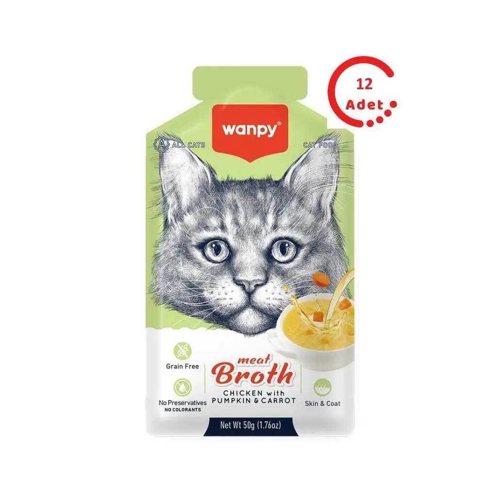Wanpy Kediler İçin Balkabağı & Havuçlu Tavuk Eti Çorbası 50 gr 12'li Paket