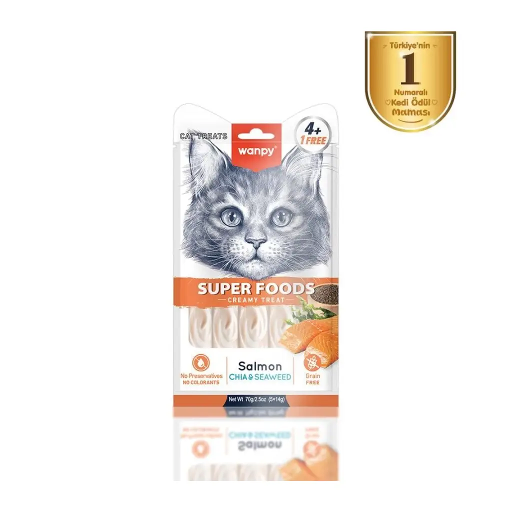 Wanpy Superfood Somonlu- Chia - Deniz Yosunlu Krema Kedi Ödülü 5×14 Gr