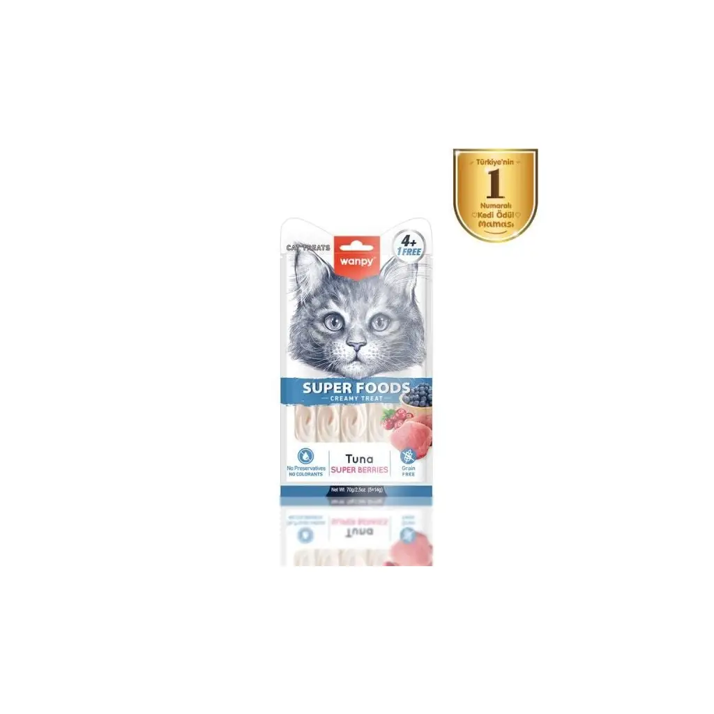 Wanpy Superfood Ton Balıklı-Yaban Mersini - Kızılcıklı Krema Kedi Ödülü 5×14 Gr