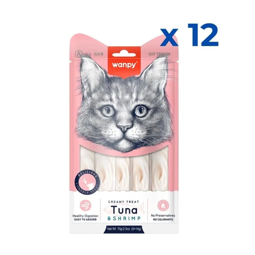 Wanpy Ton Balığı Karides 5x14 gr Likit Kedi Ödülü 12'li Paket