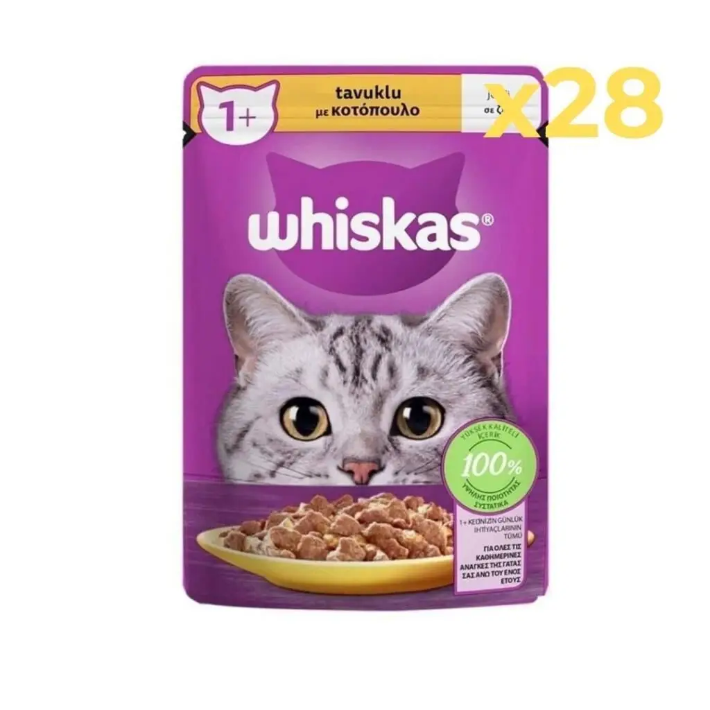 Whiskas Pouch Jöle İçinde Tavuklu Yetişkin Kedi Konservesi 85gr 28'li Paket
