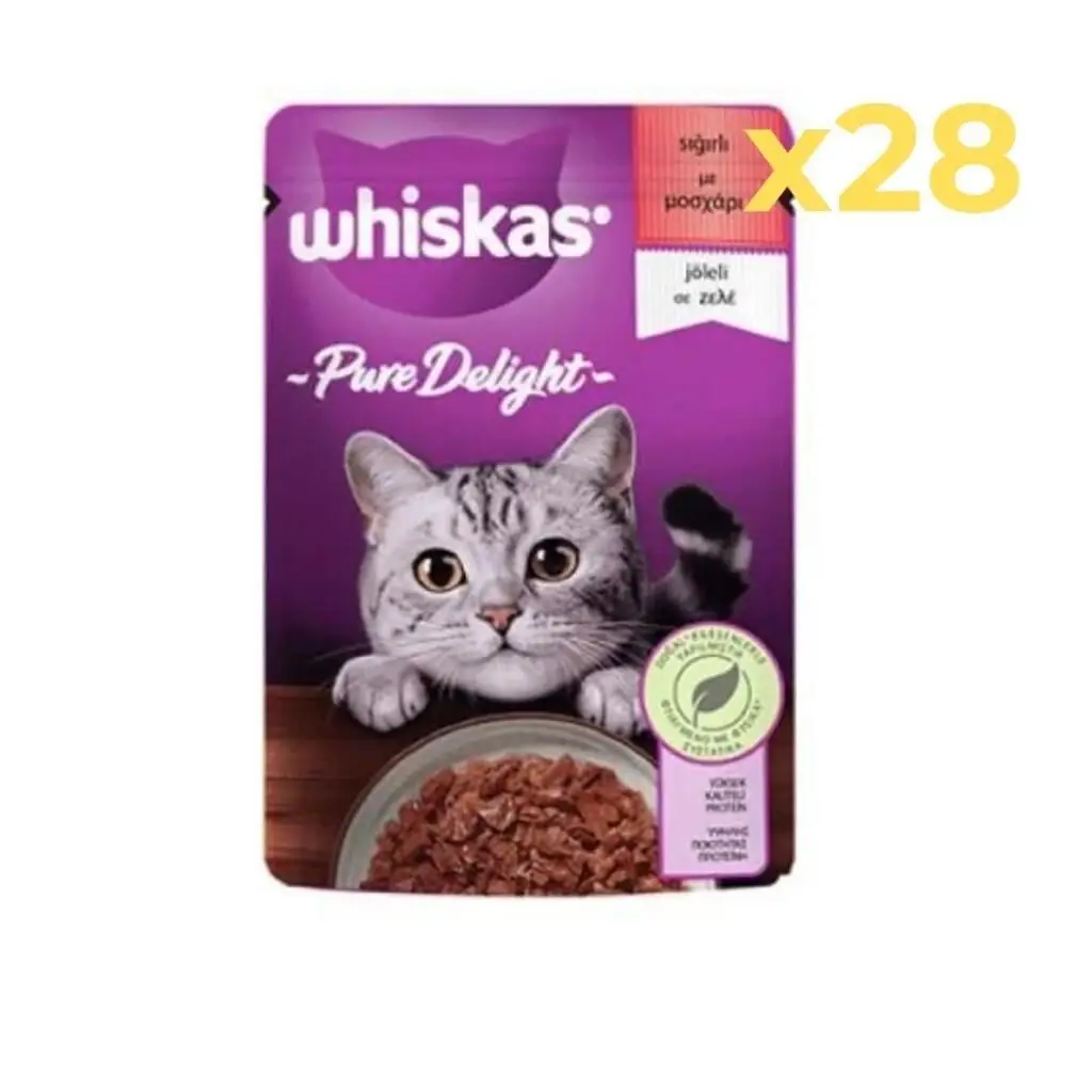 Whiskas Pouch Pure Delight Jöle İçinde Sığır Etli Yetişkin Kedi Konservesi 85gr 28'li Paket