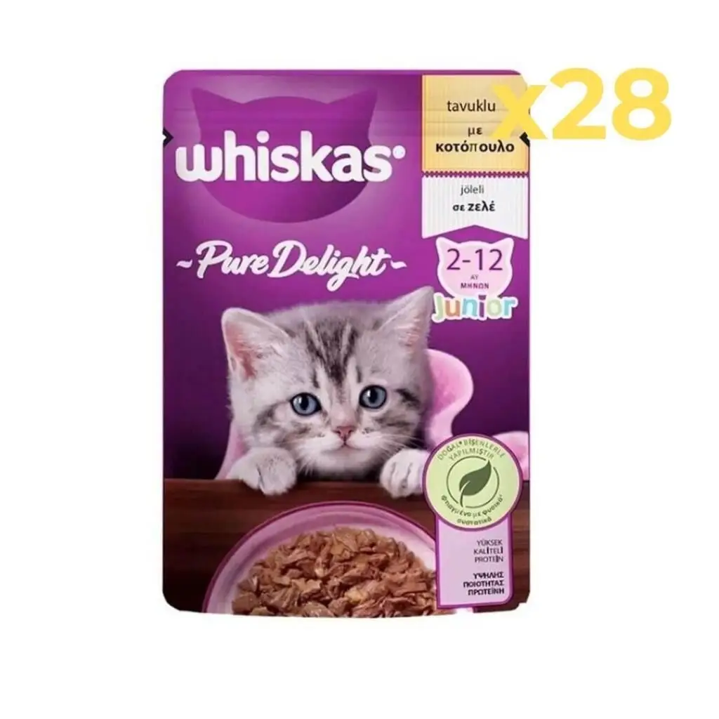 Whiskas Pouch Pure Delight Jöle İçinde Tavuklu Yavru Kedi Konservesi 85gr 28'li Paket