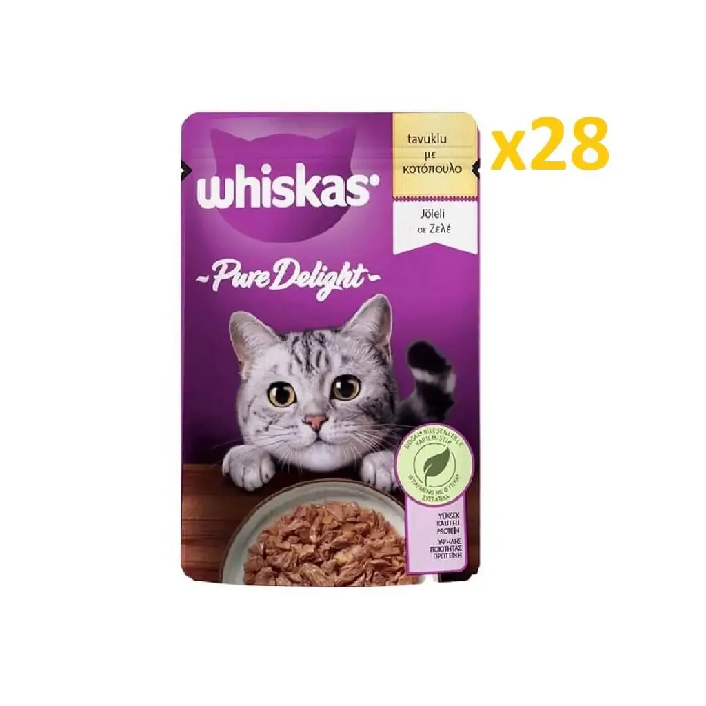 Whiskas Pouch Pure Delight Jöle İçinde Tavuklu Yetişkin Kedi Konservesi 85gr 28'li Paket