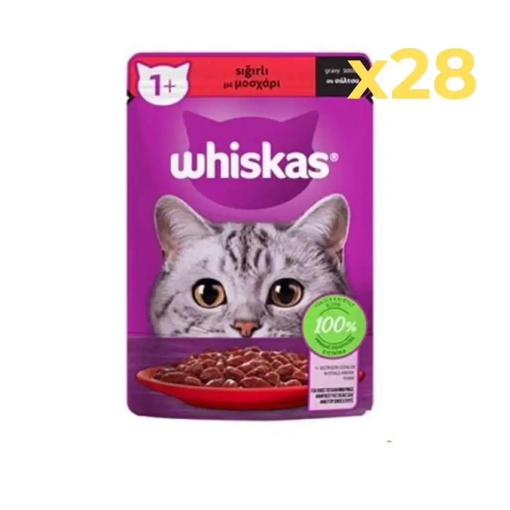 Whiskas Pouch Sos İçinde Sığır Etli Yetişkin Kedi Konservesi 85gr 28'li Paket