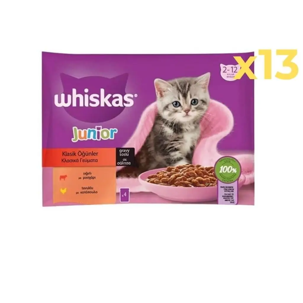 Whiskas Pouch Sos İçinde Sığırlı ve Tavuklu Yavru Kedi Konservesi 4x85gr13'lü Paket