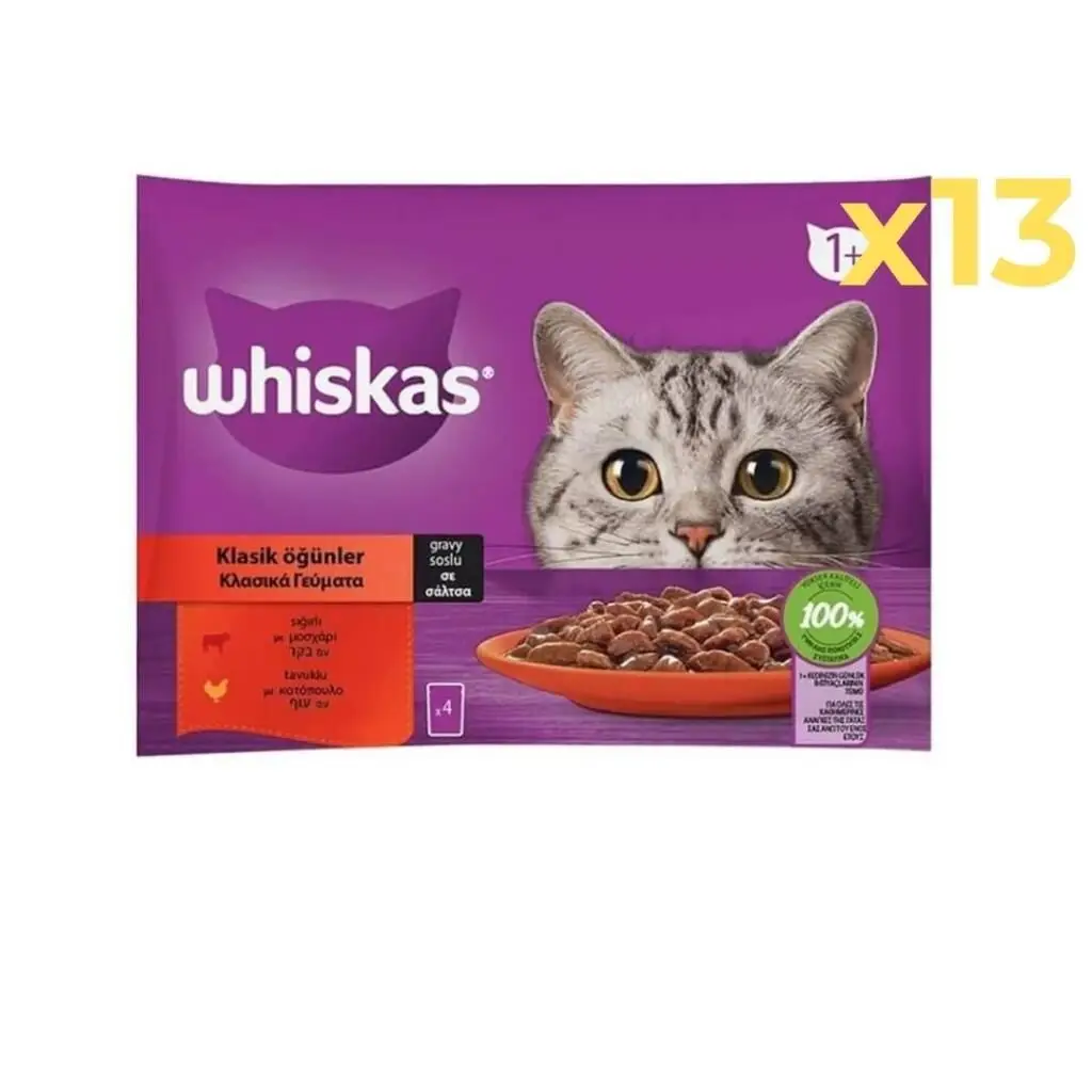 Whiskas Pouch Sos İçinde Sığırlı ve Tavuklu Yetişkin Kedi Konservesi 4x85gr 13'lü Paket