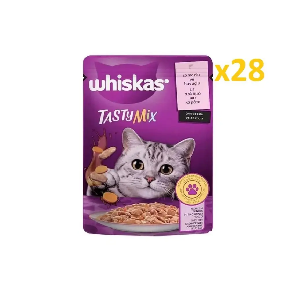 Whiskas Pouch Tasty Mix Sos İçinde Somonlu ve Havuçlu Yetişkin Kedi Konservesi 85gr 28'li Paket
